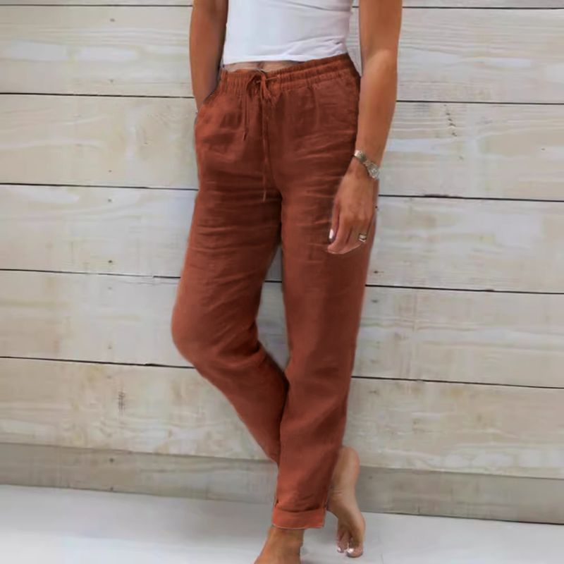 Pantalon large en lin pour femme – Pantalon d'été respirant taille haute (S-XXL, 8 couleurs) – Coupe ample et taille élastique pour un style décontracté et bohème_voghion.com