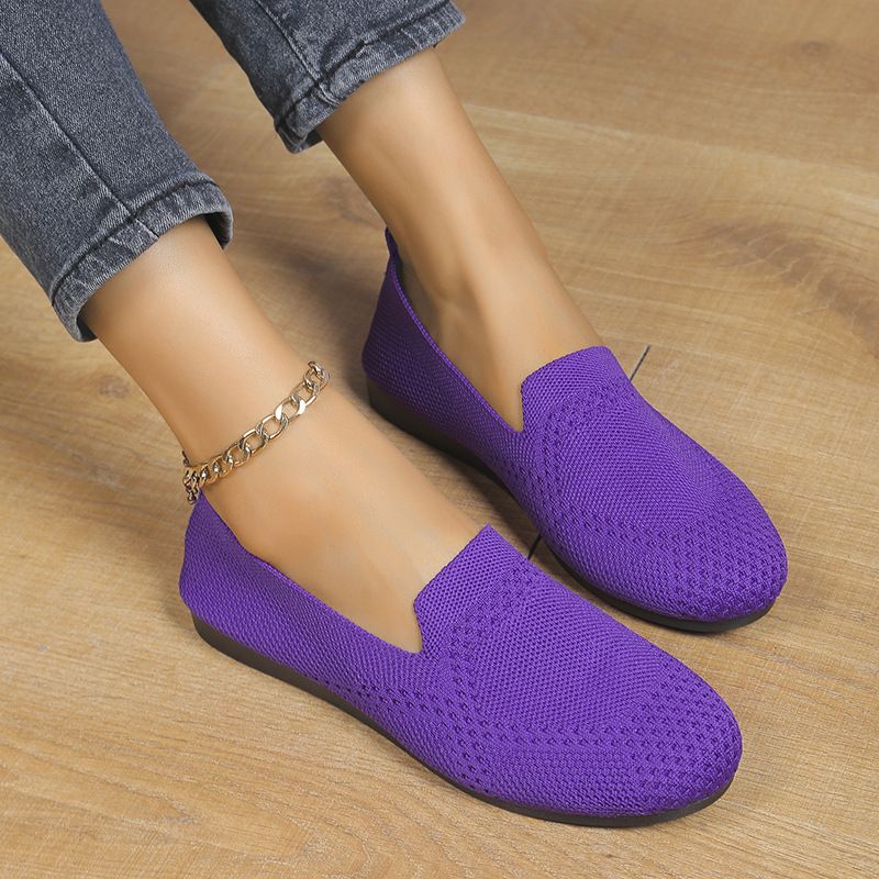 Großer, flacher Fly-Strick-Schuh mit flachem Boden für Damen, einfüßige, ausgehöhlte, einfarbige Lazy-Work-Schuhe_voghion.com