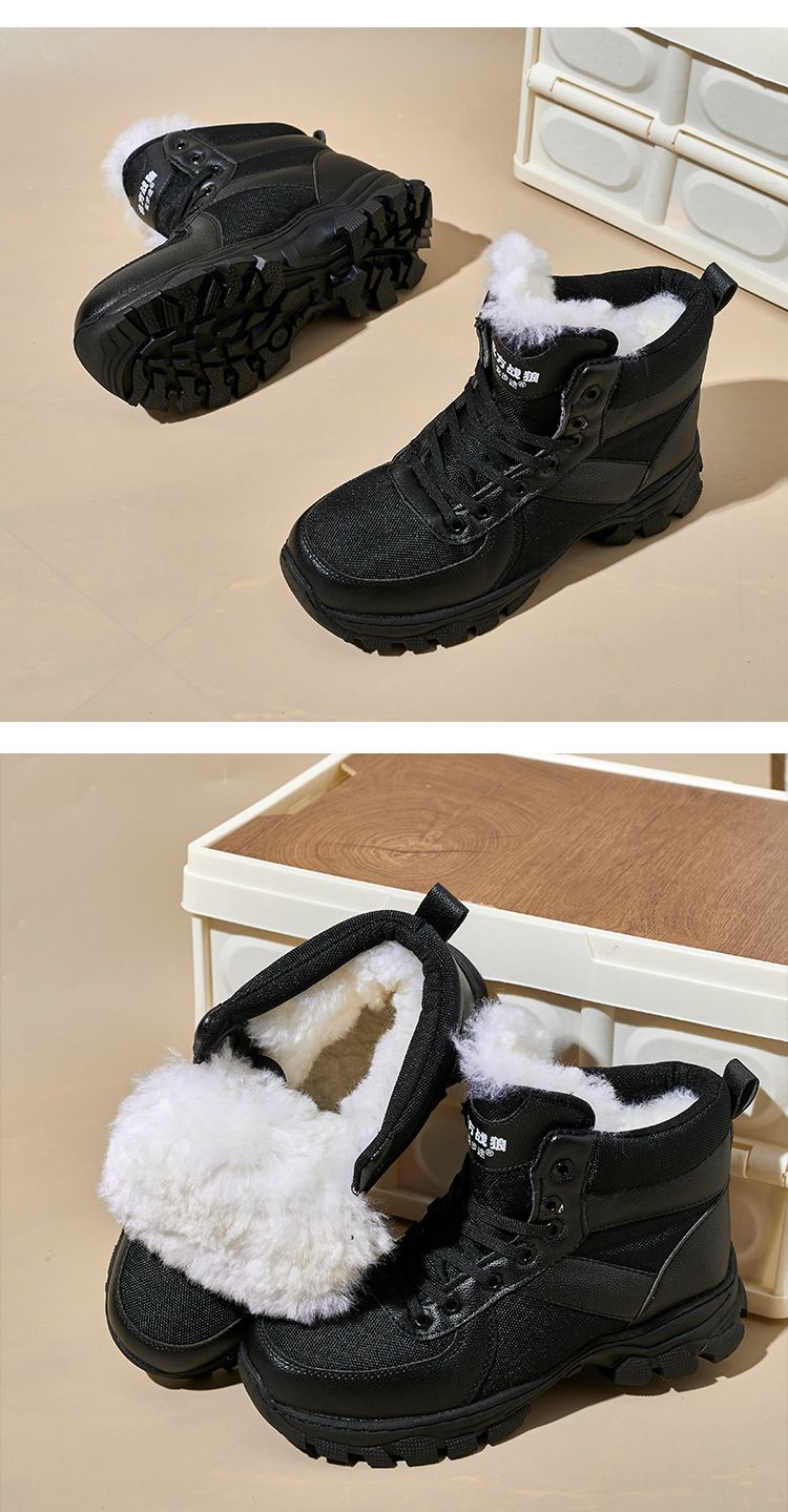Botas de nieve de invierno para hombre con forro de lana y cuero genuino: botas altas, cálidas y gruesas para senderismo y clima frío._voghion.com