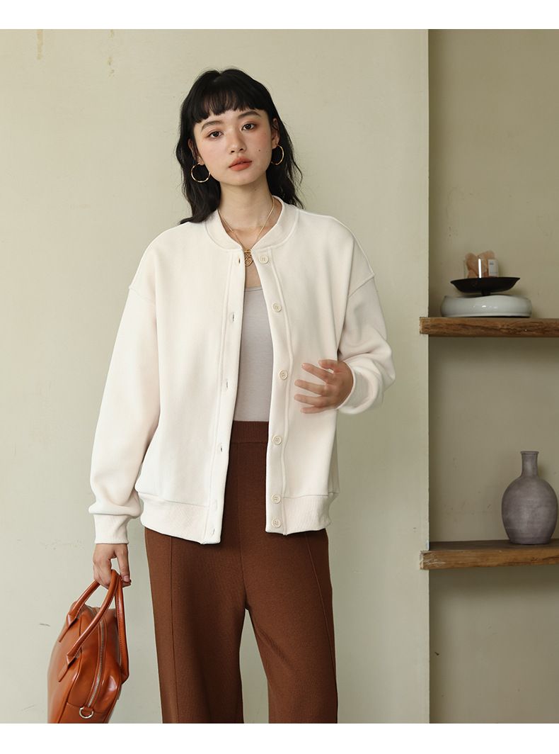 Autumn Winter Solid Color Fleece Button Cardigan Women Korean Style Warm Long Sleeve Top Versatile Slim Fit Casual_voghion.com