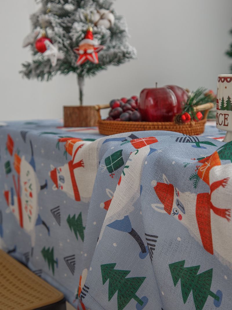 Tovaglia natalizia in poliestere con fiocchi di neve – Tovaglia rettangolare resistente e resistente al calore per decorazioni natalizie, bianco/verde/azzurro cielo, 4 misure_voghion.com