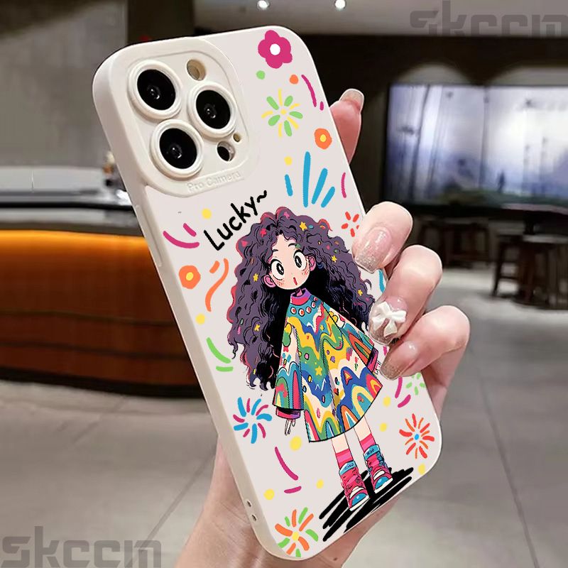 Cute Cartoon Little Girl Printed Silicone Case For Samsung Galaxy S25 Ultra S24 Plus S23 S22 S21 S20 FE A55 A54 A15 A35 Cover_voghion.com