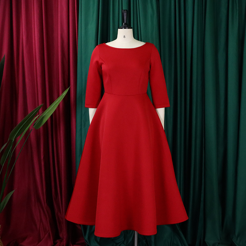 Women's solid color large swing skirt temperament evening dress skirt_voghion.com