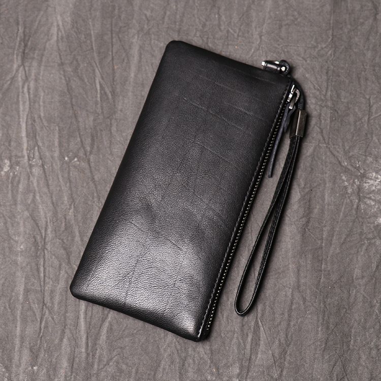New Genuine Leather Men's Handbag, Women's Cowhide Long Zero Wallet, Soft Leather Thin Phone Bag, Neutral Luxury Feeling Wallet, Wishing You Good Luck_voghion.com