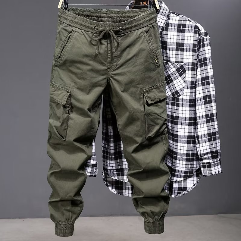 Overalls Herre efterår tynd koreansk version Trendy mærke Løs stor størrelse Casual Bukser Ungdom Udendørs Multi-pocket Leggings Bukser_voghion.com