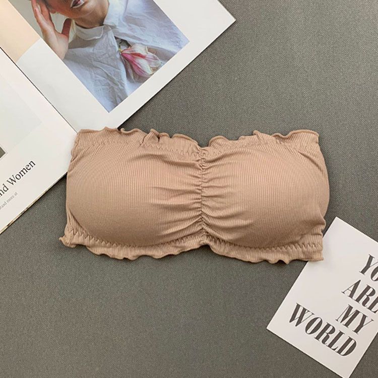 Women's Intimates Ruffled Lace Three Row Buttoned Tube Top With Strapless Invisible Beautiful Back Underwear_voghion.com