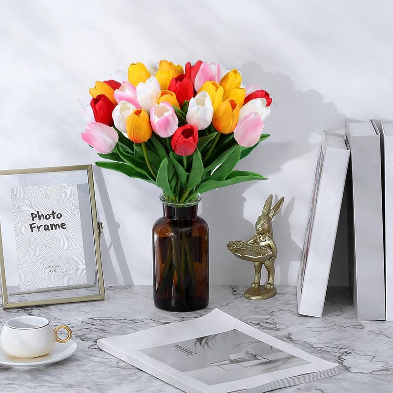 SITUMEIZI Fiori Tulipani Fiori Artificiali in Seta 15 Pezzi Vero Tocco 14" per Bouquet da Sposa Primaverile, Pasqua, Casa, Cucina_voghion.com