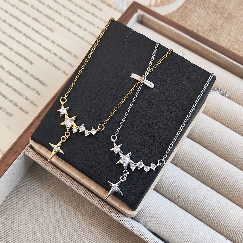 Collar de acero de titanio con colgante de borla de estrella con diseño personalizado, versión coreana, elegante y versátil para mujer_voghion.com