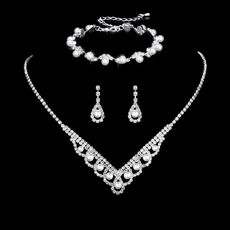 Elegant 3-Piece Pearl Jewelry Set - Necklace, Earrings & Bracelet For Wedding_voghion.com