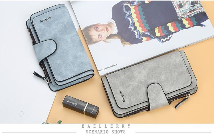 Baellerry Multi-card Frosted Two-color Fabric Tri-fold Commuter Hundred Ladies Long Wallet Vertical Clutch Bag_voghion.com