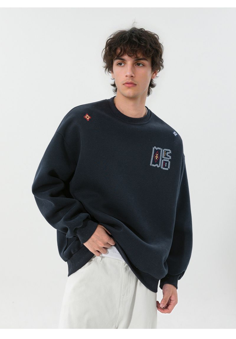 Ethnic Style Contrast Color Embroidered Heavyweight Crewneck Sweatshirt Men's Autumn Fashion Loose Fit Pullover Top_voghion.com