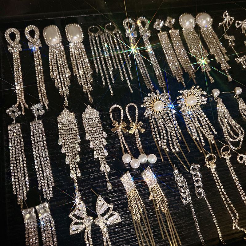 Silver Needle Personality Long Tassel High-end Elegant Earrings Women With Inlaid Diamonds Exaggerated Ear Jewelry For_voghion.com