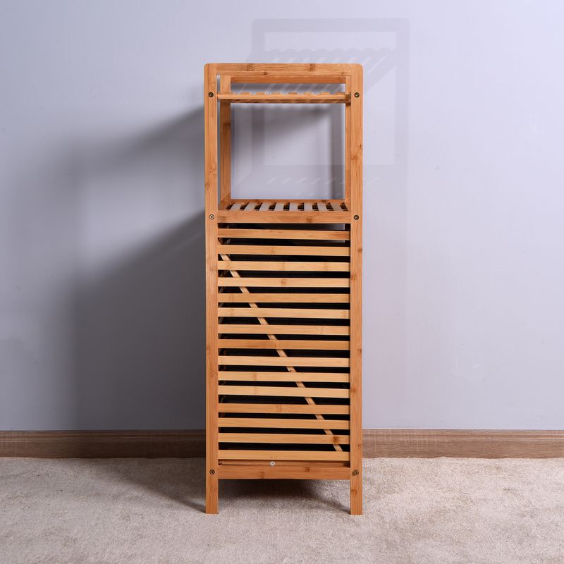 Bathroom Laundry Basket Bamboo Storage Basket with 2-tier Shelf 17.32 x 13 x 37.8 inch_voghion.com