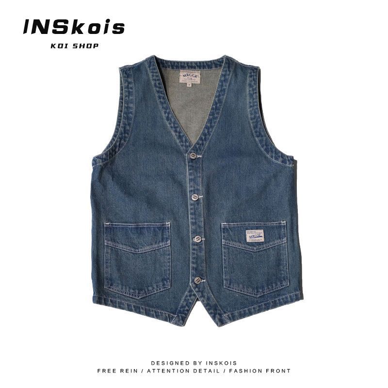 Washed Workwear Dim M, Wearing Spring And Autumn Sleeveless Vest Jacket For_voghion.com
