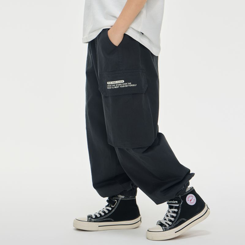 Kinderkleidung Buchstaben bedruckte Freizeithose mittlerer und großer Overall_voghion.com