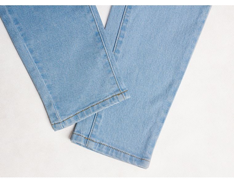 Vêtements pour femmes, pantalon en denim extensible slim taille haute, jean slim délavé de couleur unie_voghion.com