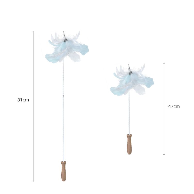 Flower blooming four seasons feather head cat teaser competition grade telescopic rod wooden handle bell feather replacement head cat toy_voghion.com