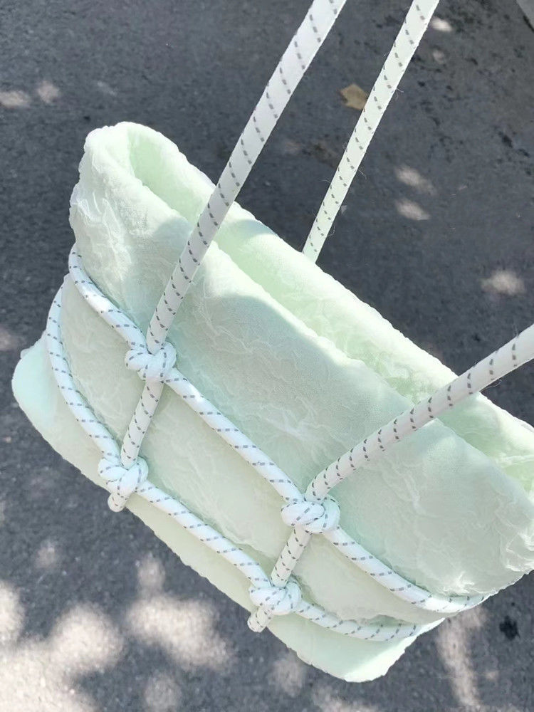 Small Design for Women's Summer 2022 New Fashion Woven Handbag Mesh Canvas Shoulder Underarm Bag_voghion.com