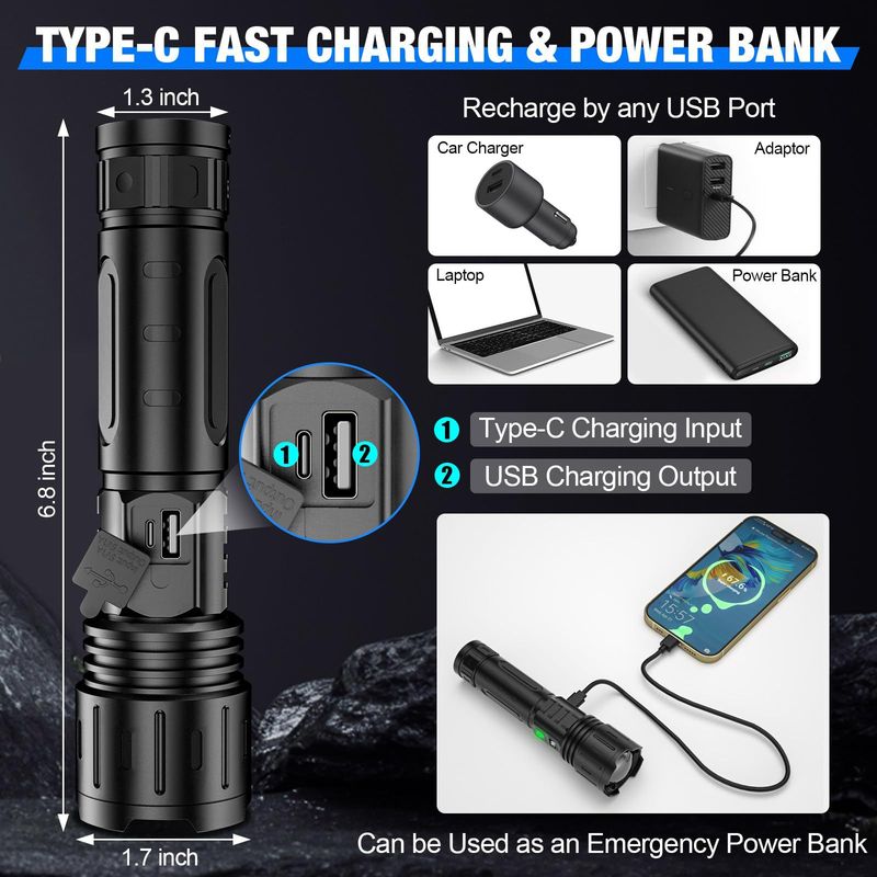 USB Rechargeable With Power Display Zoom White Laser Emergency Flashlight Multifunctional Portable Outdoor Flashlight_voghion.com