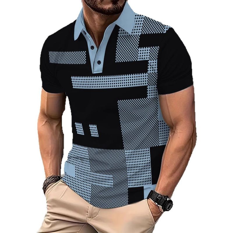 Neues 3D-Digitaldruck-Poloshirt mit geometrischem Muster für Herren, lässig, sportlich, kurzärmelig_voghion.com