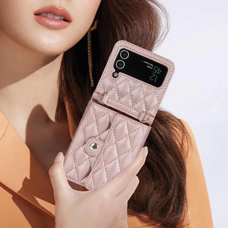 Z Flip4 5 Crossbody składany futerał na telefon skórzany pokrowiec akordeonowy odpowiedni do małego etui ochronnego na telefon Flip6_voghion.com