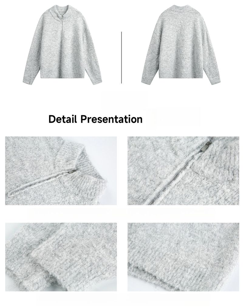 Half Zipper Stand-up Collar Pullover Sweater Men's Autumn And Winter Style Texture Warm Lazy Wind Loose Half Turtleneck Knitted Sweater Jacket_voghion.com