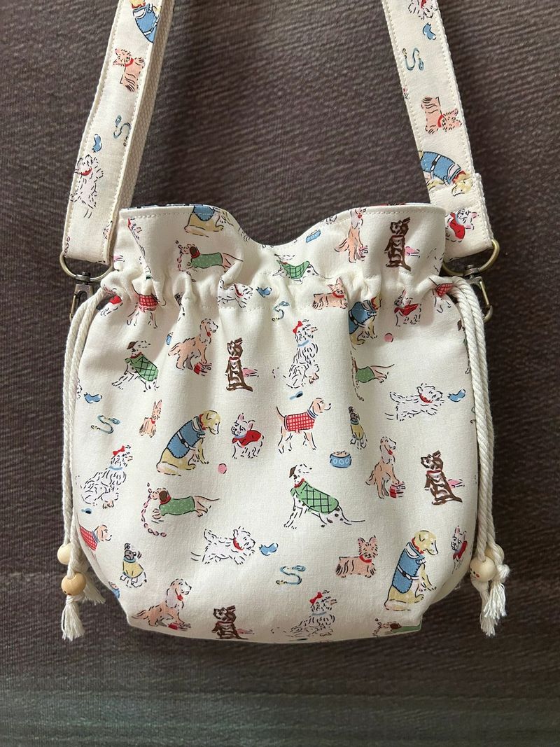 Cartoon Tote Canvas 2024 New Class Girl Student Versatile Drawstring Crossbody Dog Bag_voghion.com