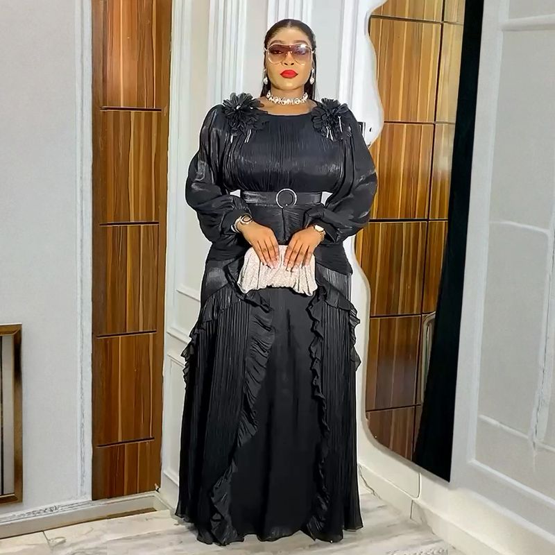 Plus-Size Floral Maxi Dress – Elegant Ruffle Sleeve Chiffon Dress With 3d Embroidery, High Waist & Flowy Hem, Women’S Formal Evening Gown_voghion.com