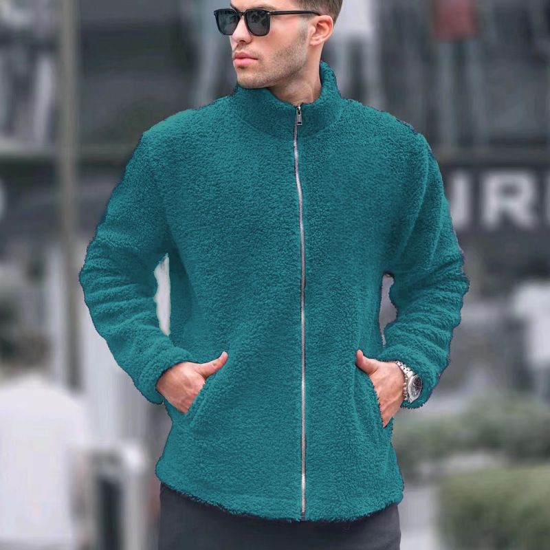 Giacca casual da uomo con collo alto, cerniera e fodera in pile - Capispalla invernale caldo, vestibilità slim, a maniche lunghe, per uno stile urbano_voghion.com