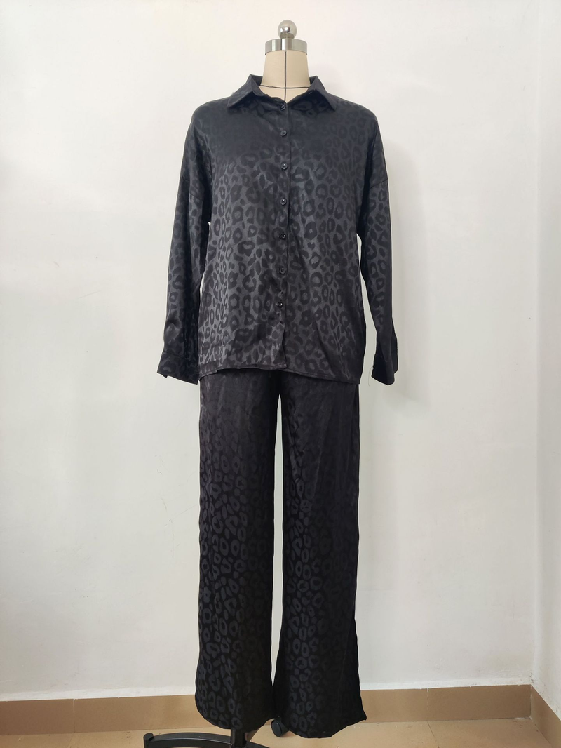 Chemise à manches longues imprimée léopard, avec taille élastique et pantalon ample, ensemble deux pièces, début d'automne_voghion.com