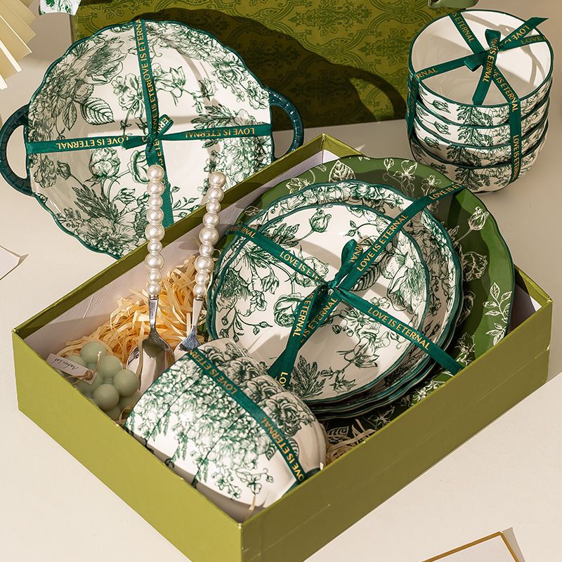 Green High-End Single Rice Plate Bowl And Chopstick Set High-Value Aesthetic Ceramic Tableware_voghion.com