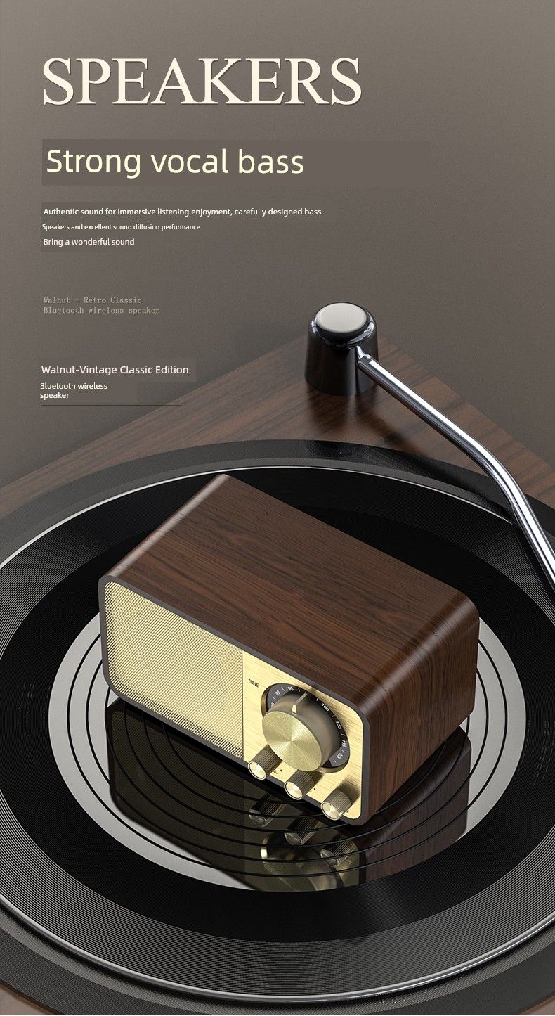 Tragbarer Bluetooth-Lautsprecher mit Antenne aus Holz für den Haushalt für ältere Menschen_voghion.com