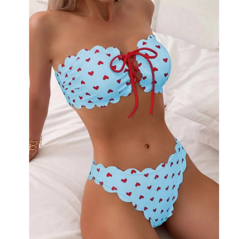 Damenbekleidung Tube Top Split Badeanzug Hohe Taille Spitze Sexy Badeanzug Zweiteiliger Bikini_voghion.com