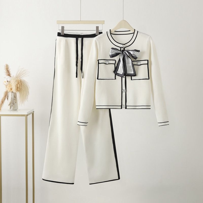 Abito maglione russo a maniche lunghe da donna, completo di pantaloni lavorati a maglia per donna_voghion.com