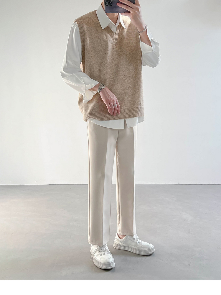 Herrenbekleidung Herbstlicher Stil lockerer Boden ärmelloser Herrenpullover mit V-Ausschnitt Pullover Weste Mantel_voghion.com