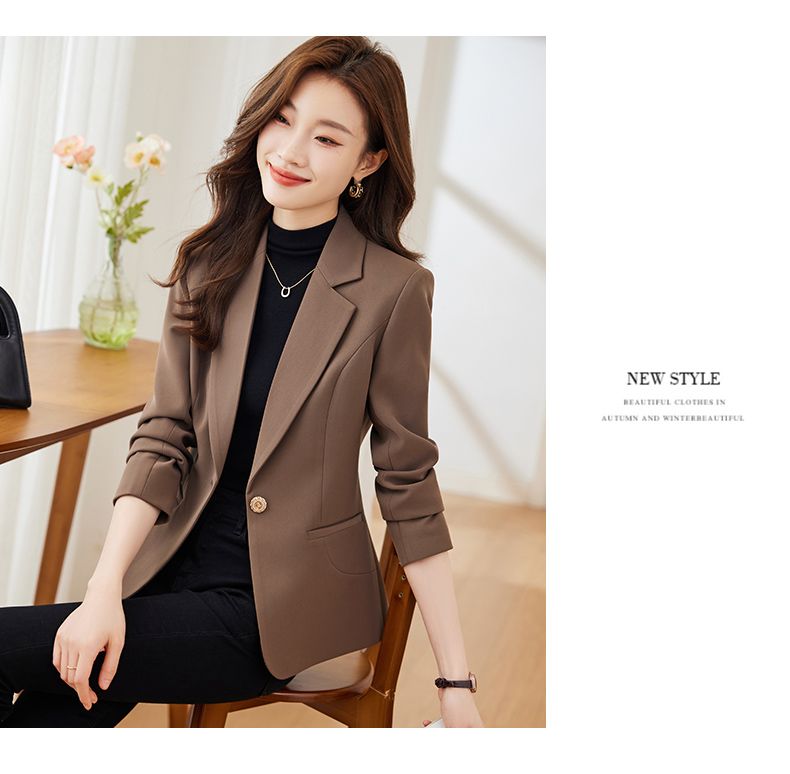 Blazer da donna di alta qualità, slim fit, con cintura in vita, modello piccolo, marrone, per la primavera e l'autunno 2025_voghion.com
