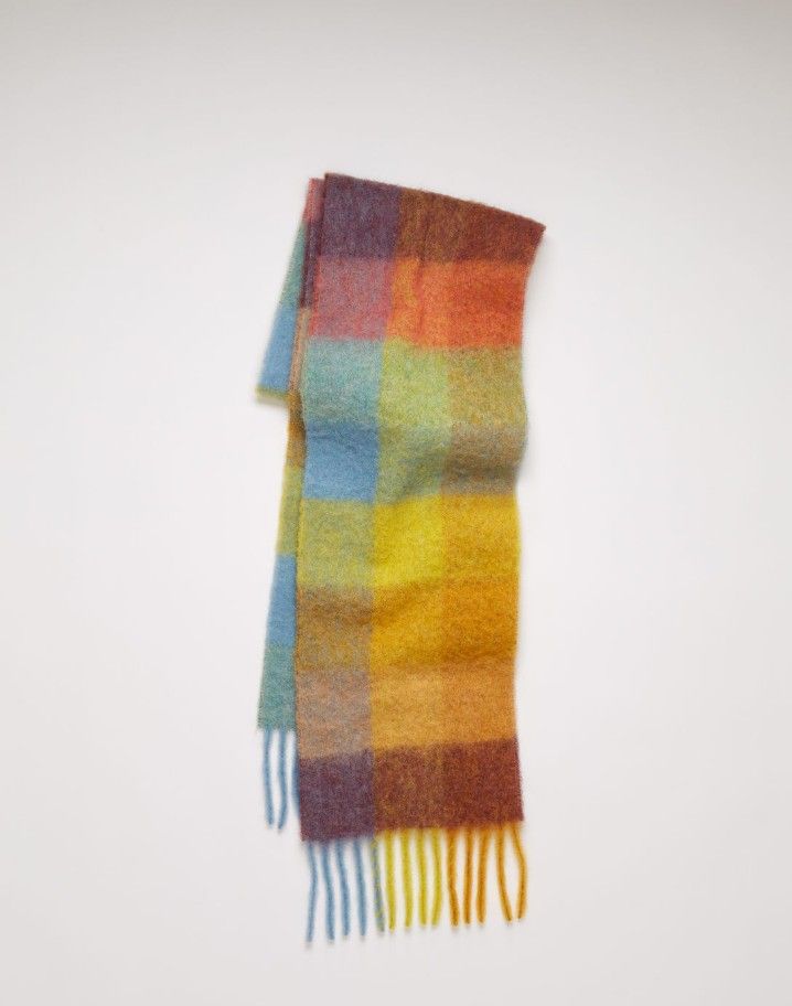 Sciarpa invernale da donna con doppio arcobaleno a quadri, scialle lungo con pelo di cavalluccio marino, collo a contrasto, da uomo, con le stesse frange_voghion.com