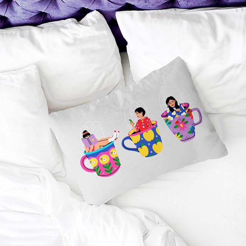 Transfrontalieră super moale scurt plush desen animat apă ceașcă fată imprimată pernă talie față de pernă acasă canapea pernă acoperi_voghion.com