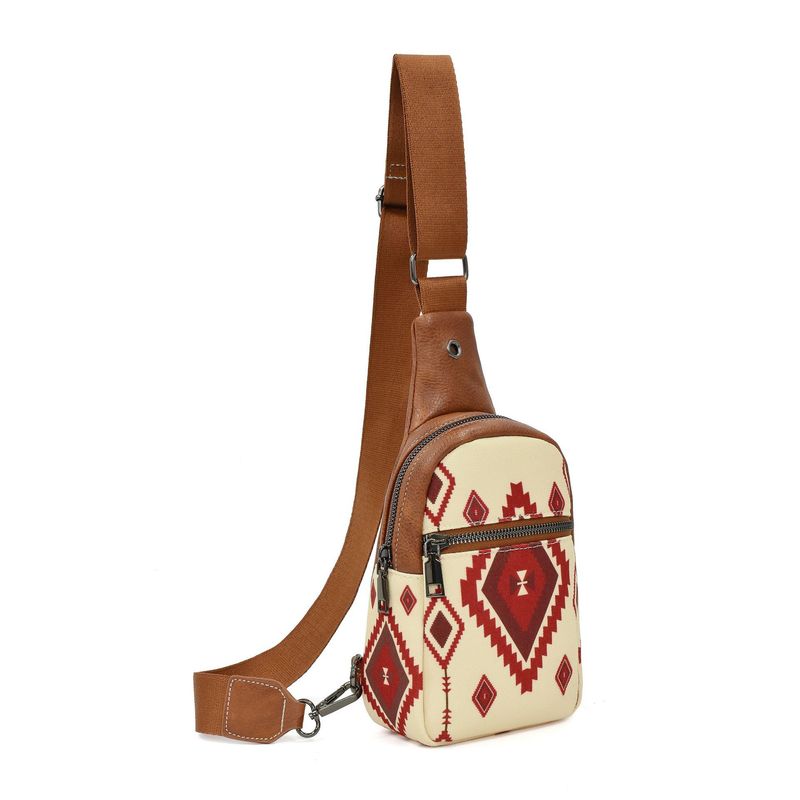 Kleine Umhängetasche für Damen aus Canvas, Crossbody-Gürteltasche, Reise-Brusttasche, Bohemian-Ethno-Stil, verstellbarer Riemen mit mehreren Reißverschlüssen._voghion.com