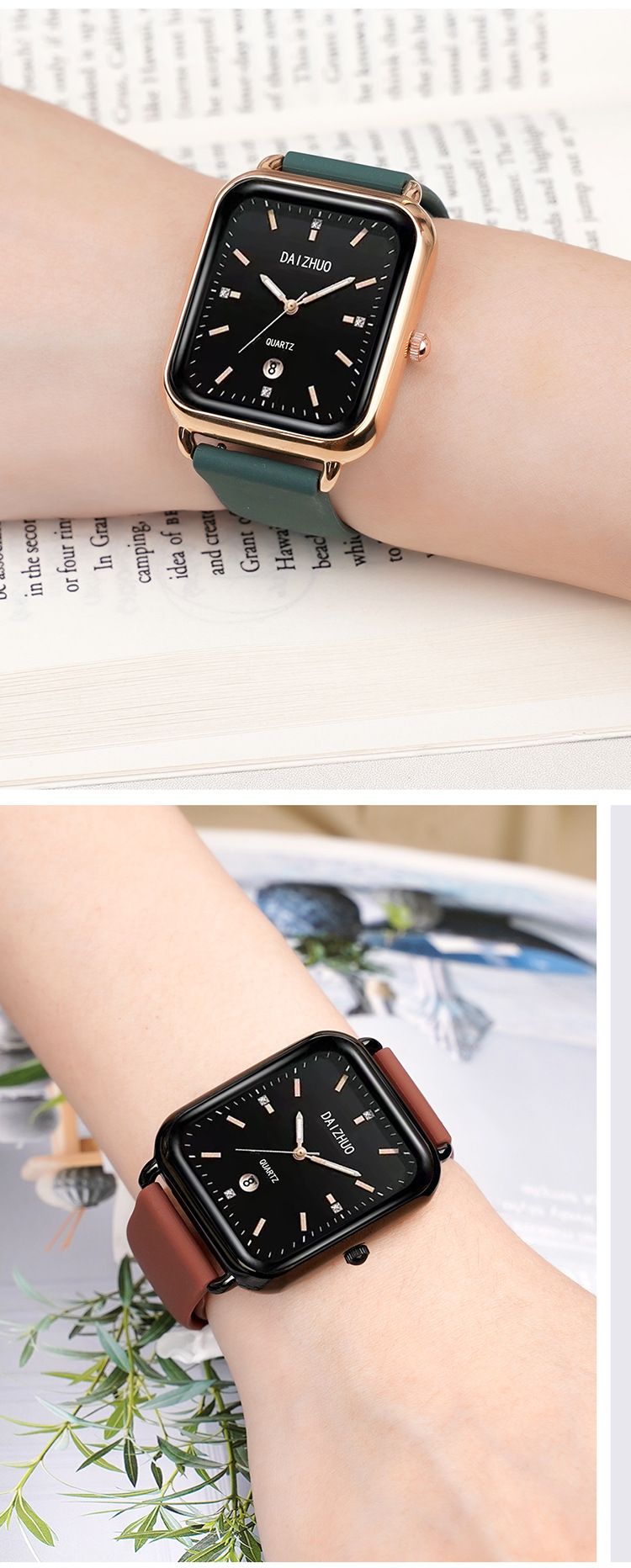 New light luxury ladies square texture quartz watch simple calendar fashion watch_voghion.com