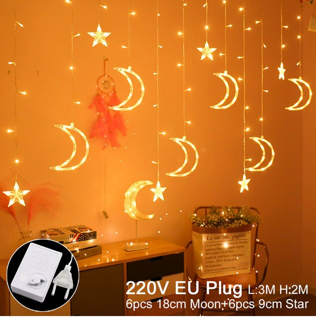 Star Moon Led Curtain Garland String Light EID Mubarak Ramadan Decorations for Home 2023 Islam Muslim Event Party Supplies Decor_voghion.com