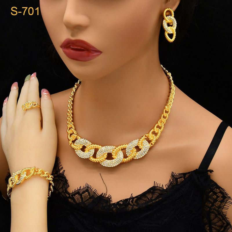 24 orecchini da sposa Dubai in oro, bracciale, anelli, collana indiana, set di accessori di moda_voghion.com