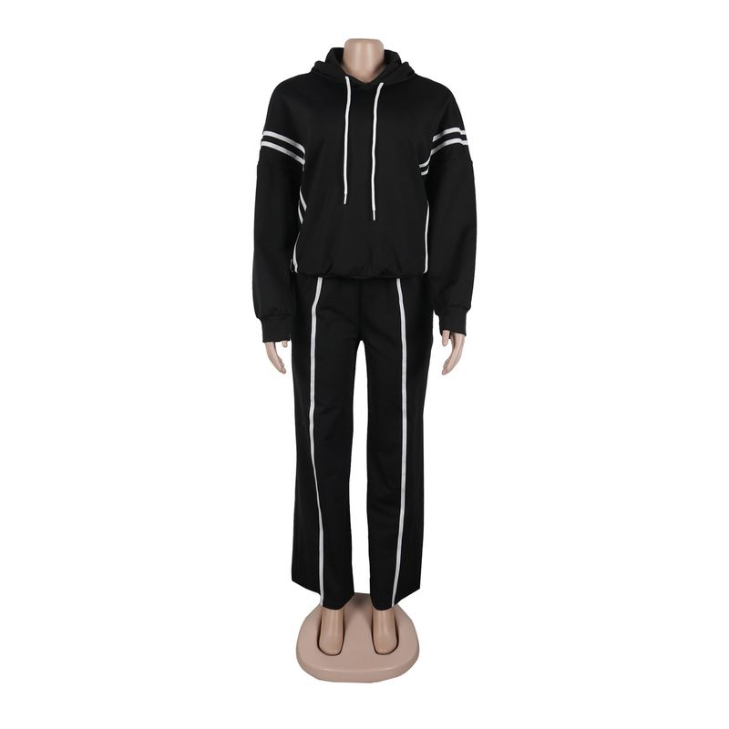 Damenbekleidung Zweiteiliges Set mit Kapuzenpullover mit Bandnähten_voghion.com