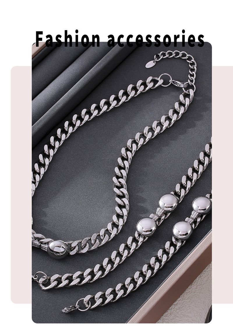 Chique mode persoonlijkheid roestvrij staal eenvoudige textuur ketting armband licht luxe decoratieve ketting set_voghion.com