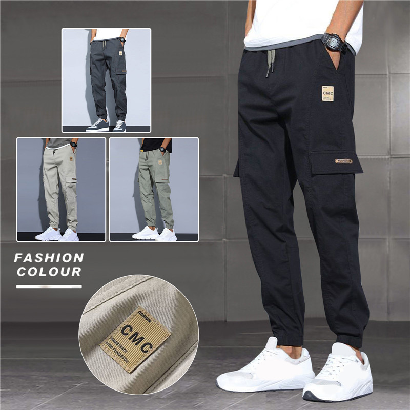 Korean Pant Summer Spring Men Elastic Cargo Sweatpants Jogger Harem Hip Thin Trousers Casual Cotton Waist Hop Slim Pants_voghion.com