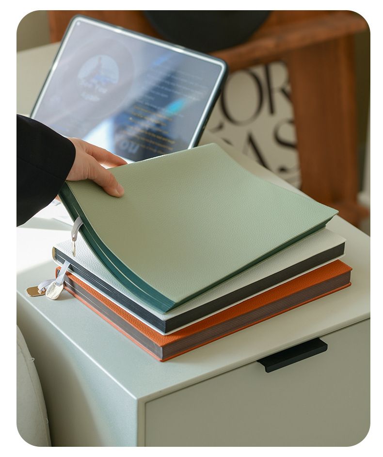 Ofis Malzemeleri Ağır Kalın B5 Büyük Defter Lychee Desen Yumuşak Deri Özel Baskılı Logo İş Çalışma Ofis Not Defteri_voghion.com