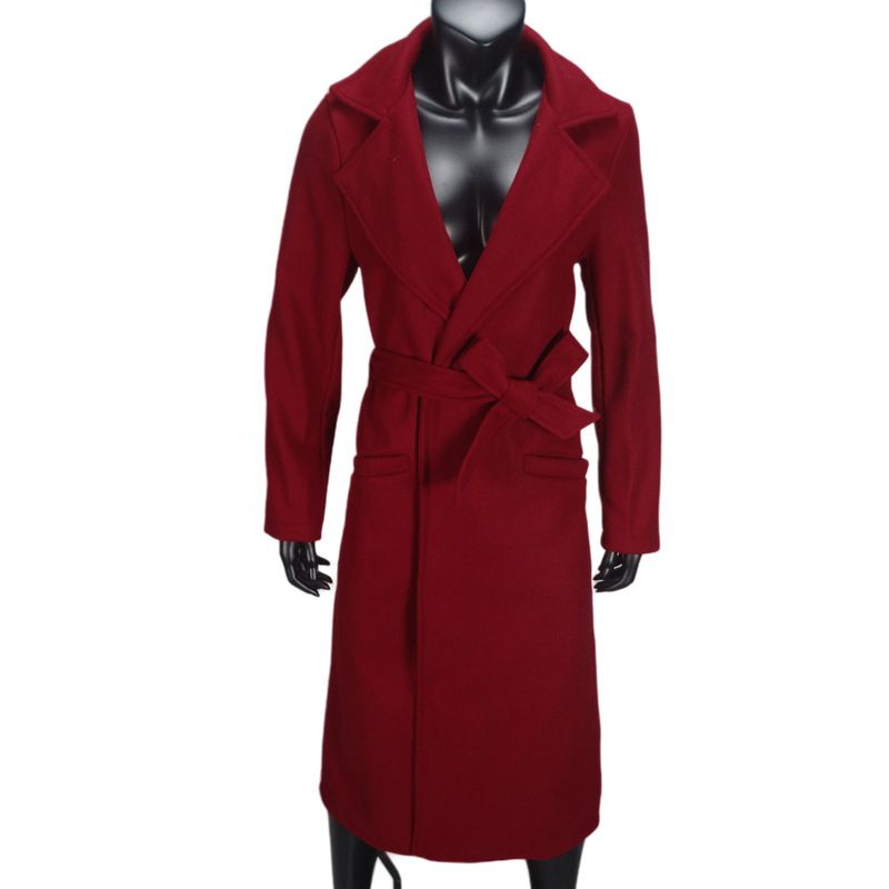 Eleganter langer Wollmantel für Damen – Trenchcoat in Übergröße mit Gürtel, Bürokleidung, Herbst-Winter-Mode_voghion.com