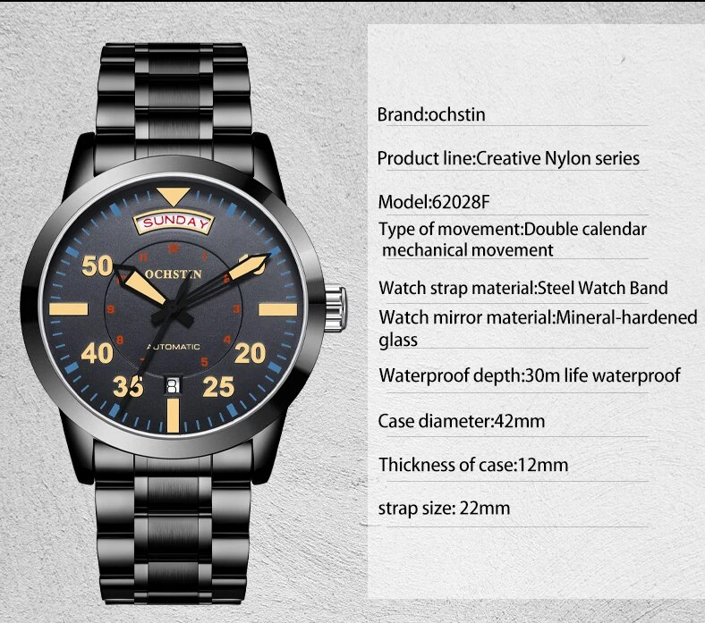 Ochstin New 2025 Master Series Casual Simple Wind Double Calendar Mechanical Movement Wrist Watch Men Mechanical Watch_voghion.com