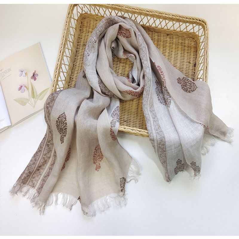 100 % reines Leinen, Herbst/Winter, neuer, breiter, großer, bedruckter Sonnenschutz-Schal im persischen Stil für Damen_voghion.com