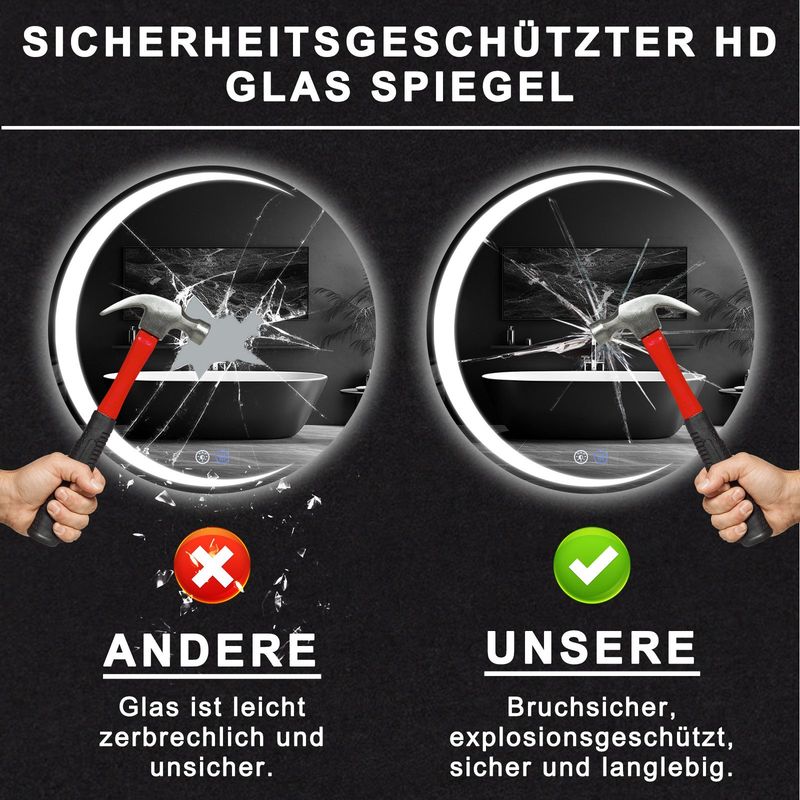Glitzerlife Spiegel Mit Beleuchtung - Wandspiegel Rund 70cm LED IP44 Badspiegel Mit Touch - Schalter Und Entfogger - Funktion Bad Spiegel Mit Licht Dimmbar_voghion.com